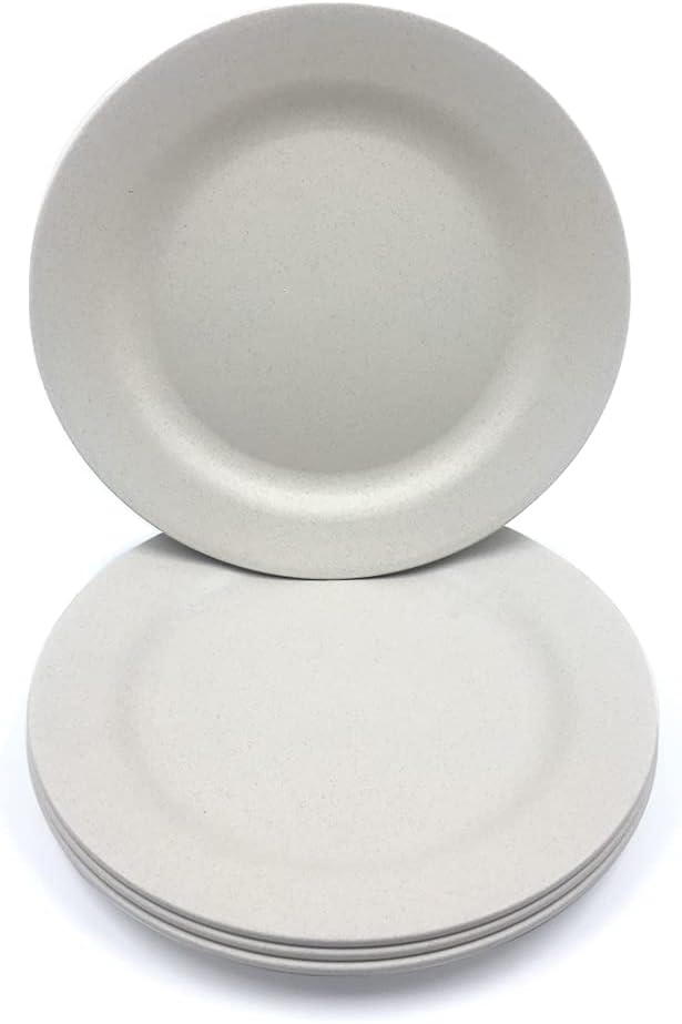 4 Pack 13 Inch Extra large Size Dinner Plate Sets, Delicious Pasta Plates, Unbreakable Dishes, Lightweight Salad Dinnerware, Reusable Dessert Tableware (33cm Beige)