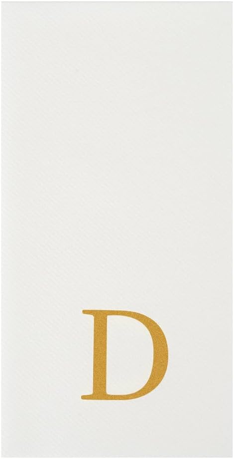 Luxenap 15.8 X 7.9 Inch Linen-Feel Guest Towels, 50 Lettered Hand Towels - Gold Letter 'D', Sans Serif Font, White Paper Dinner Napkins, airlaid, For Restrooms And Tables - Restaurantware