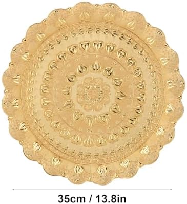 Jeanoko 1PCS Gold Serving Trays, 13.8" Dia Round Metal Serving Tray, Turkish Tea Coffee Serving Tray, Coffee Plate for Bar Outdoor Dessert