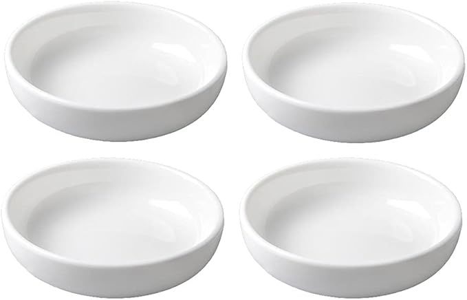 4pcs White Ceramic Seasoning Dishes Dipping Bowls Appetizer Plates,3.8 inch