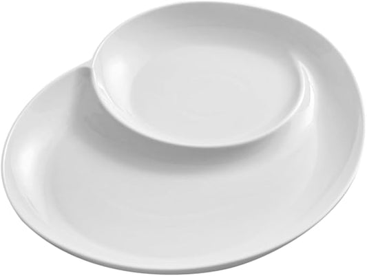 Divided Dumpling Plate with Sauce Compartment 6.49X5.78In Ceramic Food Server Tray for Snacks Appetizers and Breakfast Serving