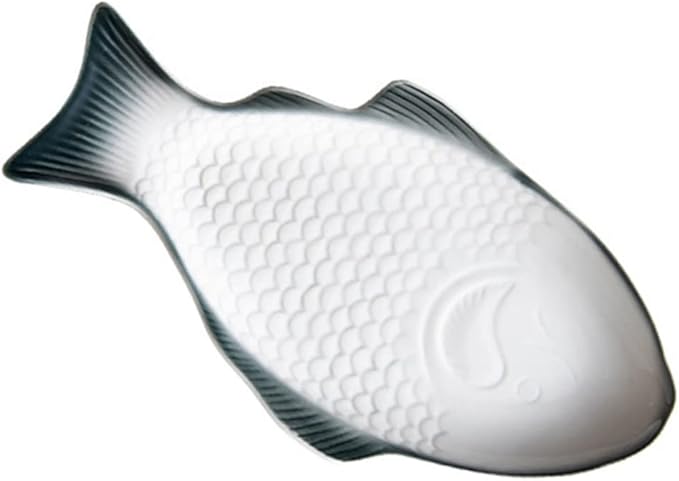 ABOOFAN Creative Fish Shaped Ceramic Plate Dark Green Snack Storage Dish for Home Restaurant Party Serving Platter with Unique Decorative Design