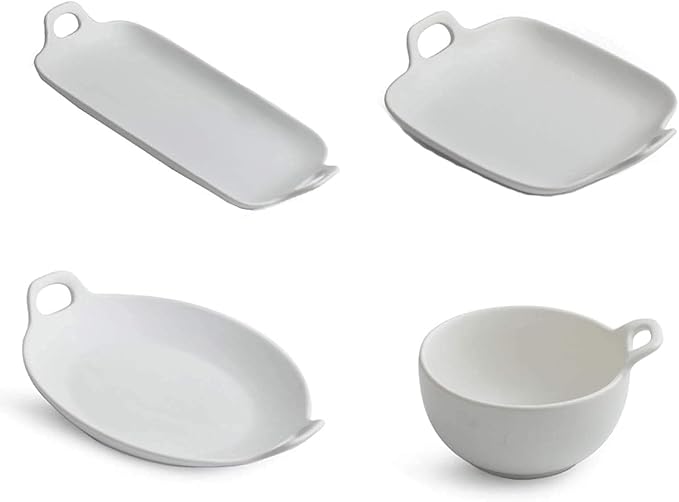 Japanese Tableware Set, 4-piece Ceramic Tableware Set, Microwave And Dishwasher Safe, Nordic Style Table Setting, Food Grade Reactive Glaze Tableware (White)