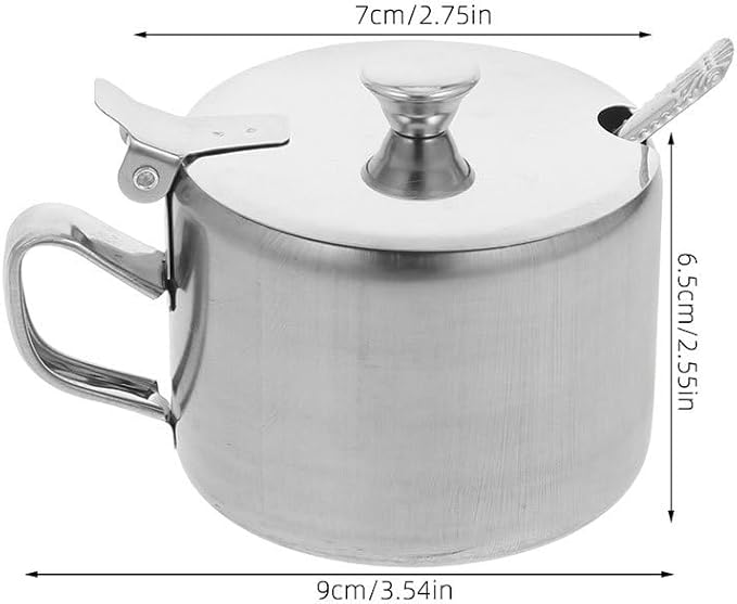 3 Set Stainless Steel Sugar Bowls with Spoons And Handles, Multi-use Condiment Jars for Sugar, Salt, Pepper, Seasoning, Kitchen Counter Storage And Dining