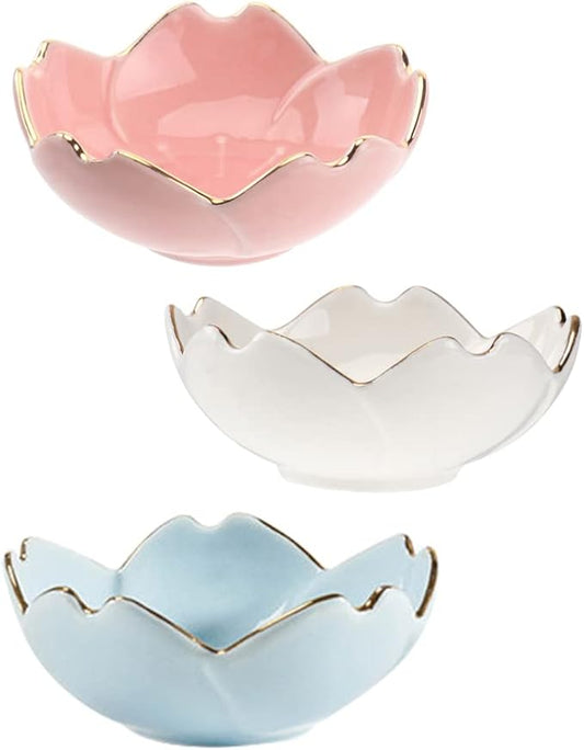 MARURY 3Pcs Cherry Blossom Sauce Dishes Japanese Ceramic Flower Soy Sushi Dipping Bowl Seasoning Dishes Appetizer Plates Snack Dish for Home Restaurant