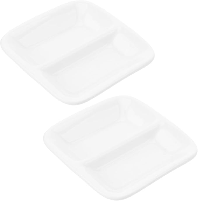 2 Pcs Pure White Ceramic Snack Serving Tray Divided Sauce Dishes with Compartments for Spice Dish Condiments and Dips Versatile Appetizer Plates