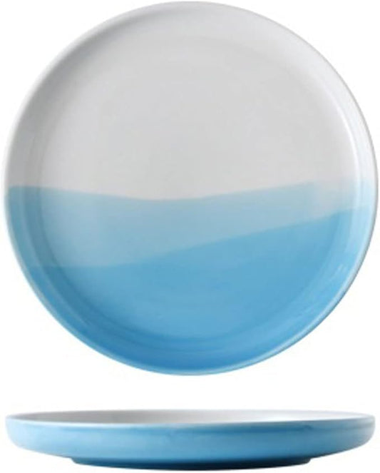Dinnerware Sets Round Marble Ceramic Dinner Plates Home Tableware Porcelain Dessert Steak Salad Serving Cake Dishes,Light Blue-Small