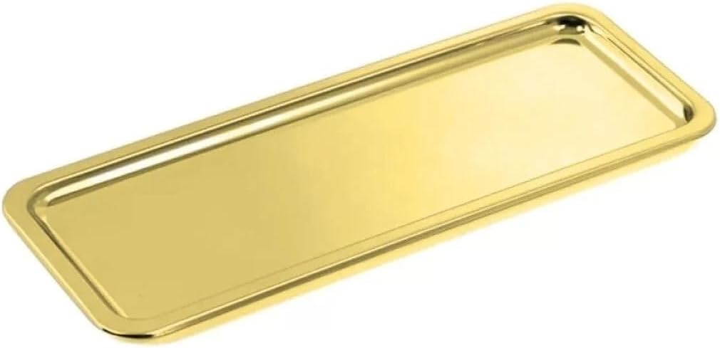 Elegant Stainless Steel Rectangular Serving Tray, Mirror Finish Coffee Tea Platter, Silver, 13 x 5.12 Inch, for Cafe, Home Desserts Long Metal Plate for Café, Home, Gift Bahtroom Tray Gold
