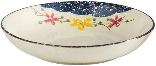 FEELIN Modern Large Dinner Plates Japanese Retro Ceramic Plate Deep Plate Dinner Plate Home Restaurant Rice Bowl Soup Plate Japanese Tableware Stackable Dinner Plates(Color:3)