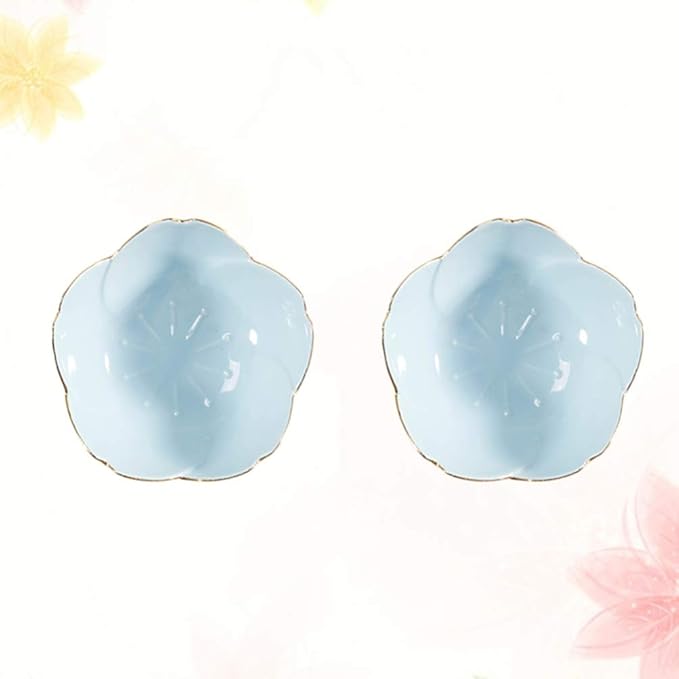 Soup Bowls, Rice Bowls, 2pcs Sauce Dishes Ceramic Seasoning Dipping Bowl Flower Shape Sushi Soy Dipping Bowl Appetizer Plates Serving Dish for Kitchen Home (Blue) Sushi Plates ( Color : Blue , Size :