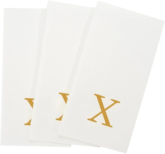 Luxenap 15.8 X 7.9 Inch Linen-Feel Guest Towels, 50 Lettered Hand Towels - Gold Letter 'X', Sans Serif Font, White Paper Dinner Napkins, airlaid, For Restrooms And Tables - Restaurantware