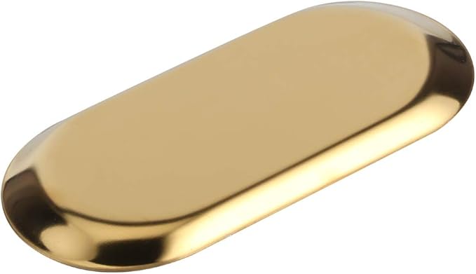 7in Stainless Steel Decorative Tray, Set of 5 Makeup Jewelry Dish Cosmetics Organizer MakeupBathroom Clutter Serving Platter Storage Tray, Oval (Golden)