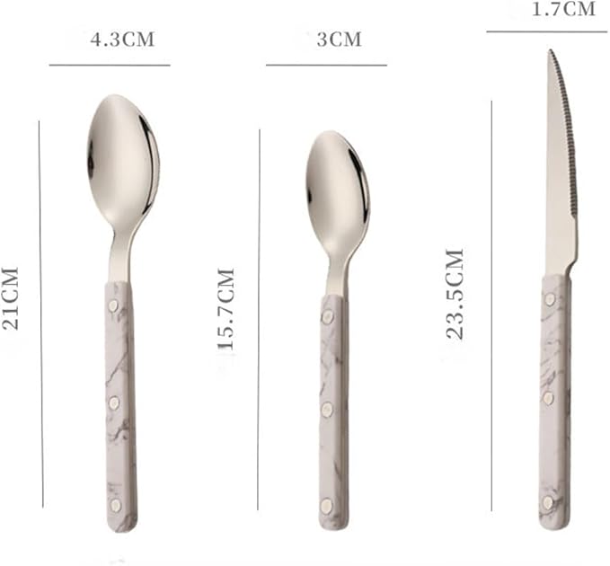 ABS Rivet Handle Marble Pattern Handle Kitchen Stainless Steel Silverware Tableware Flatware Cutlery Knives Forks Spoons Set,Butter Knife Dessert Spoon Fork (6-piece set -1 set,Green)