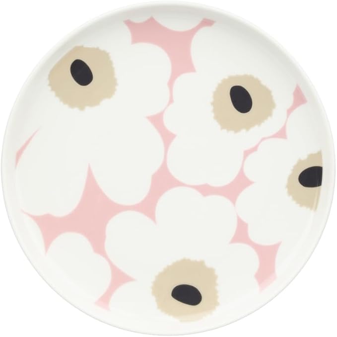MARIMEKKO Oiva Unikko Dinner Plate – Refine Your Kitchen Décor with Our Iconic Pink and White Stoneware – Stylish Porcelain Plates to Elevate Your Dining Experience (8 inches)