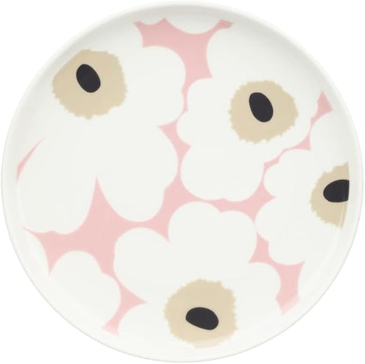 MARIMEKKO Oiva Unikko Dinner Plate – Refine Your Kitchen Décor with Our Iconic Pink and White Stoneware – Stylish Porcelain Plates to Elevate Your Dining Experience (8 inches)