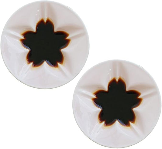 Appetizer Bowls 3.94inch Flower Shape Ceramic Sauce Dish Appetizer Plates Mini Side Seasoning Dish Condiment Dishes Sushi Soy Dipping Bowls Snack Serving Saucer (Set of 2) Salad Bowls