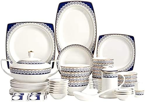 Dinnerware Sets - Luxury Gift Dishes Service Set, 60-Piece Bone China Blue and White Dinnerware Set Nordic Style and Luxury Designed Tableware Set Service for 8 Peopl,