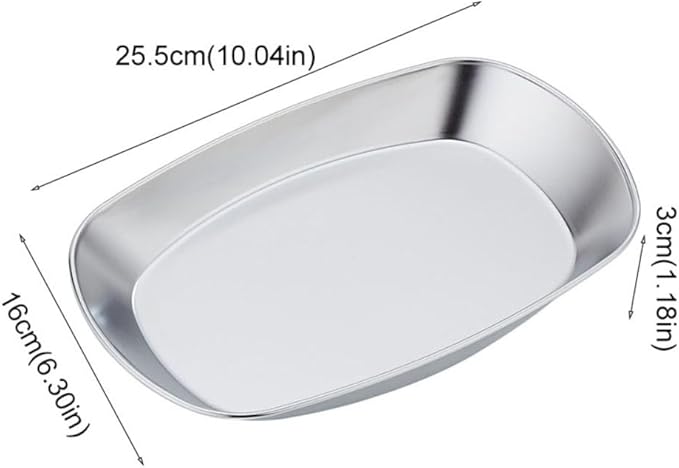 2 Pack 10 Inch Serving Tray Unbreakable 304 Stainless Steel Snack Plate for French Fries, Salad, Party & Kitchen,Silver Oval Vanity Tray for Bathroom Jewelry,Makeup Cosmetic