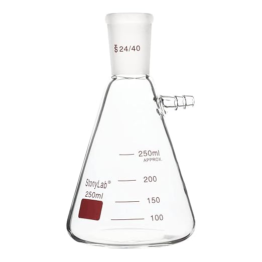 stonylab Filtering Flask with 24/40 Standard Taper Outer Joint, Heavy Wall Borosilicate Glass Filter Flask, Bolt Neck with Tubulation, 250 ml