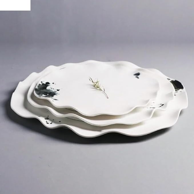 Dinner Plates Set Dinner Plate Retro Ceramic Dinner Plates Simple Irregular Shape Home Kitchen Ink Pattern Cutlery Pasta Steak Sushi Plate Serving Dishes Tray Kitchen Salad Bowl ( Color : 11 inch )