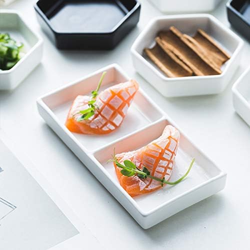Sizikato 4pcs Geometric Hexagon Ceramic Soy Sauce Dipping Bowls Side Dishes for Snack Sushi Fruit Appetizer Dessert. 5 Inches