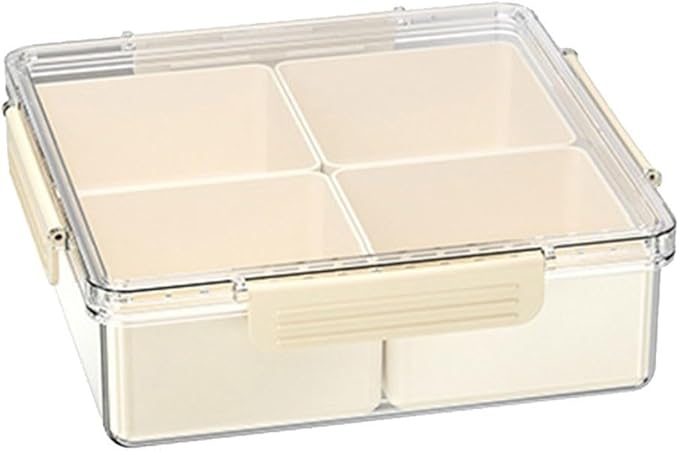 White Divided Serving Tray with Lid, 45 Compartments Snack Box for Candy Nuts Cookies Fruit, Portable ABS Food Storage Container for Parties Picnics Gatherings(Milk white - square)