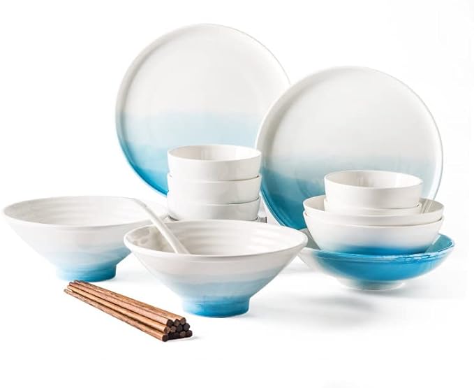 Dinnerware Sets Service for 6 People, Nordic Creative Ceramic Tableware, Personality Gradient Dishes Set, Plate Bowl Home Cutlery Set, 20pcs