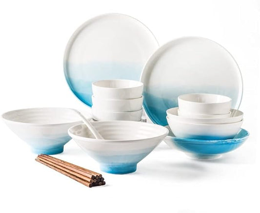 Dinnerware Sets Service for 6 People, Nordic Creative Ceramic Tableware, Personality Gradient Dishes Set, Plate Bowl Home Cutlery Set, 20pcs