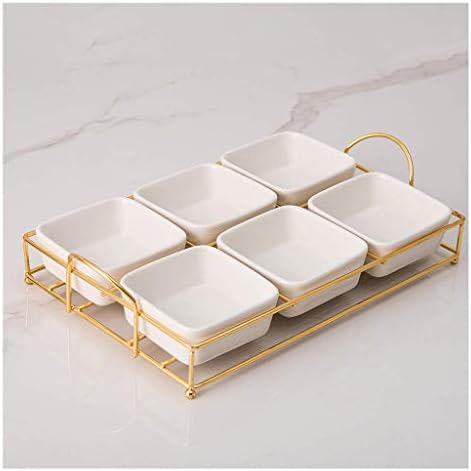 Ceramic Dinner & Appetizer Plates Set – Stylish Fruit Platter & Dried Fruit Tray for Living Room Snacks, Grid Bowl Set with Shelf, Perfect for Entertaining