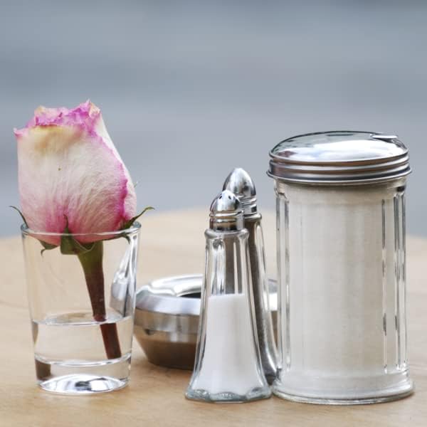 Tebery 4 Pack Sugar Shaker Dispenser Airtight, 12 Oz Thick Glass Sugar Pourer Container with Pour Flap Lid, Powdered Creamer Spice Dispenser for Coffee Bar, Salt, Pepper, Retro Style