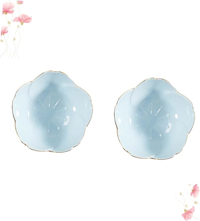 2Pcs Shape Ceramic Dipping Plates Blue Porcelain Sauce Dish for Condiments Seasoning Vinegar Bbq and Appetizers Kitchen and Outdoor Use
