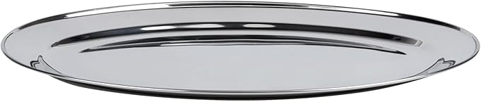 22" Stainless Steel Serving Platter | Oval Silver Food Tray | 3 mm Thick, Unbreakable | Anti Rust Serving Platter | Dinner Trays | Dishwasher Safe Kitchen Tray Silver, 22-Inch [1PK]