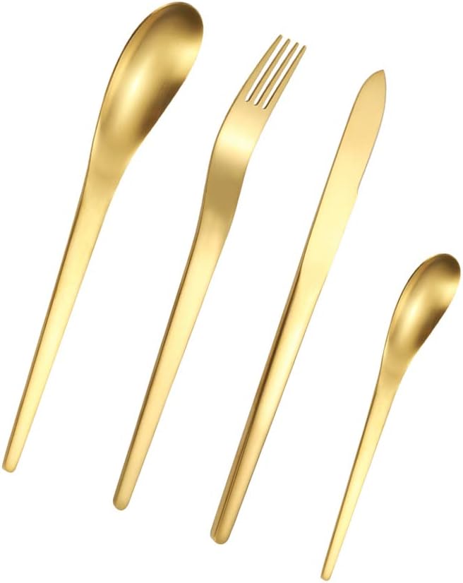 4 Pack Cutlery Set Stainless Steel Flatware Silverware Set Knife Fork Spoon Mixed Cutlery Set, Dishwasher Safe for Home Restaurant Hotel Gift (Gold)