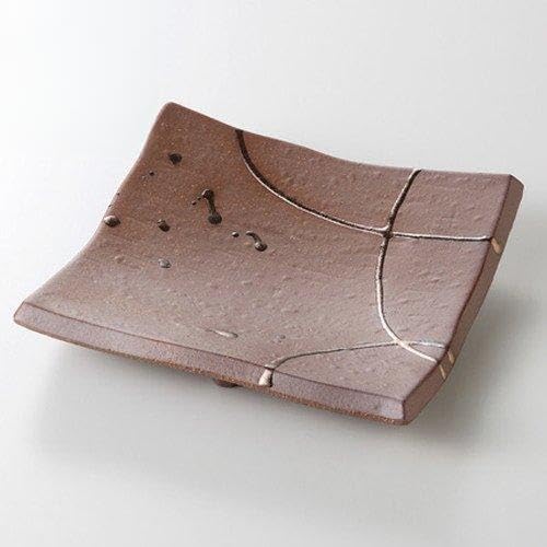 セトモノホンポ(Setomonohonpo) Set of 3 Nanban Gold Glazed Appetizer Plates, 6.8 x 6.6 x 1.6 inches (17.3 x 16.9 x 4.1 cm), 21.6 oz (610 g), Appetizer Plate, Japanese Tableware, Restaurants, Commercial Use,