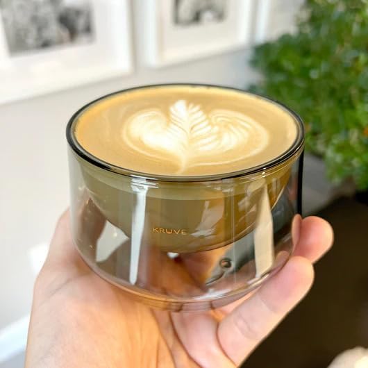 KRUVE IMAGINE Dark Coffee Cups - Handcrafted Double-Wall Glass Cups (Set of Two, 8.5oz/250ml) - Perfect for Latte Art and Espresso - Durable Borosilicate Glass - Ideal Gift for Coffee Mugs Lovers