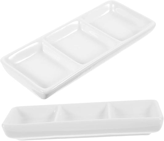 OUNONA Ceramic Snack Plate Condiment Plate Set 2-piece White Mini Bowls for Sauces Dippers Appetizers Dessert Serving