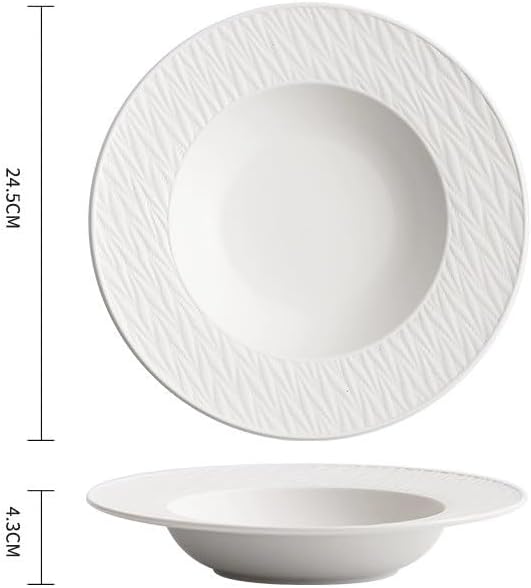 Kitchen Plates 9.75-inch White And Black Straw Hat Plate Appetizer Household Deep Soup Ceramic Western Salad Pasta Japanese Restaurant Plates(A)