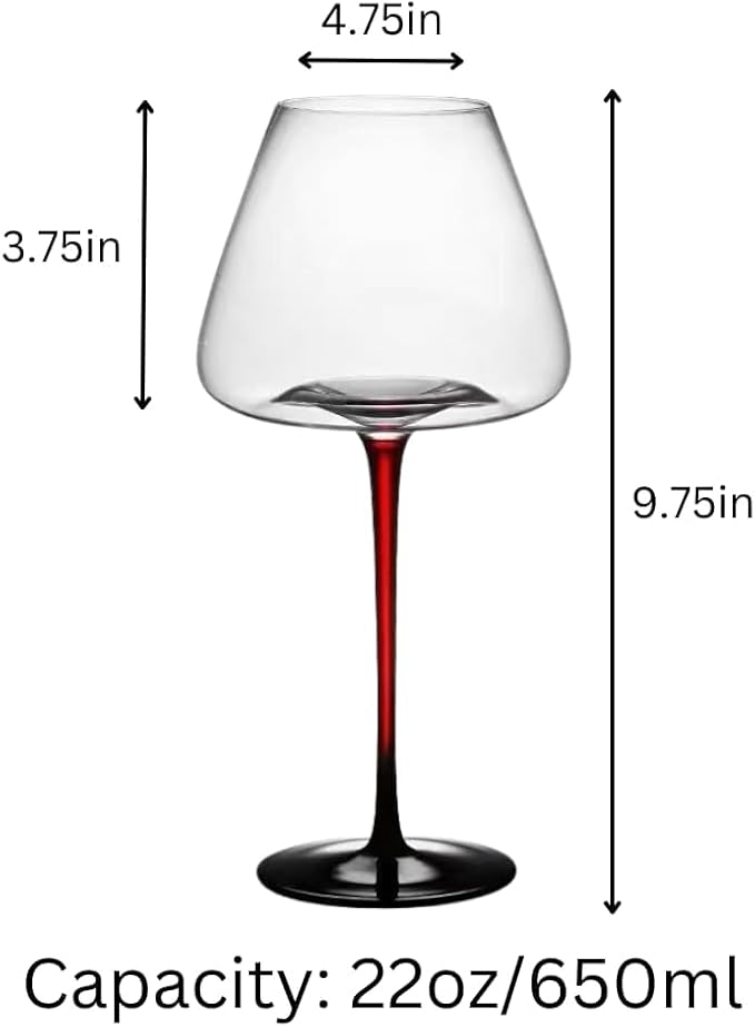 LEMONSODA Concave Champagne & Wine Glasses - Modern Red Stem & Black Bottom for Sparkling Wine, Rosé, Prosecco, Champagne – Handcrafted Barware, Perfect for gift (24oz, Set of 24)(2241)