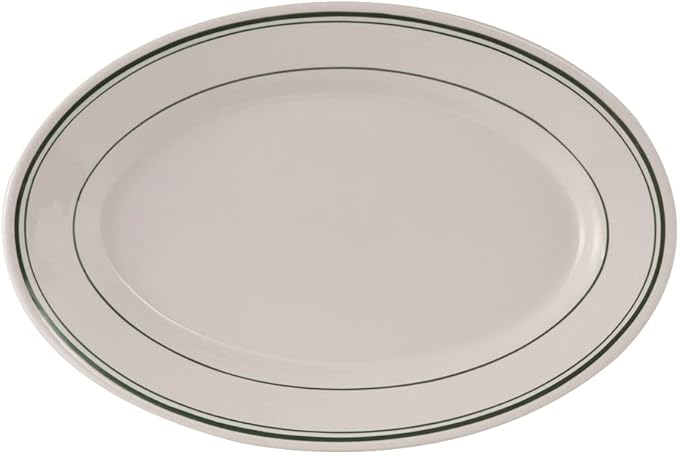 Tuxton China TGB-013 Platter, 11-5/8" x 8", Oval, Wide Rim, Rolled Edge, Microwave and Dishwasher Safe, Oven Proof, Fully Vitrified, Ceramic, Green Bay, Pack of 12