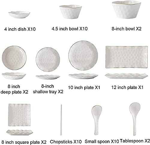 52 Pcs Dinnerware Sets, Nordic Style Tableware Set with Plates Dish and Bowls, Green White Ceramic Dinner Set with Gold