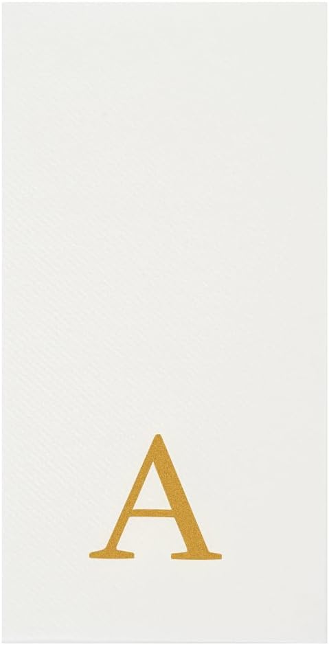 Luxenap 15.8 X 7.9 Inch Linen-Feel Guest Towels, 50 Lettered Hand Towels - Gold Letter 'A', Sans Serif Font, White Paper Dinner Napkins, airlaid, For Restrooms And Tables - Restaurantware