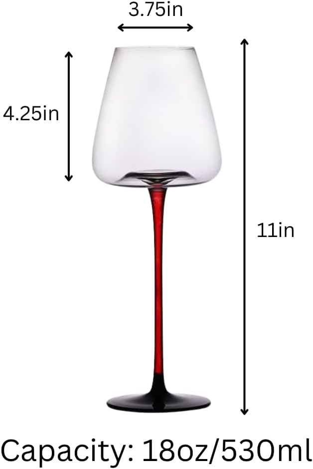 LEMONSODA Concave Champagne & Wine Glasses - Modern Red Stem & Black Bottom for Sparkling Wine, Rosé, Prosecco, Champagne – Handcrafted Barware, Perfect for gift (20oz, Set of 2)
