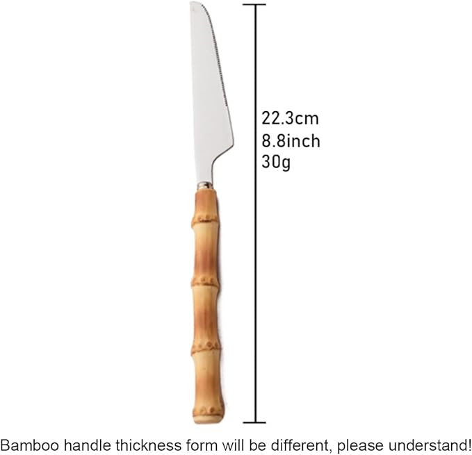 6-Piece Bamboo Silverware Set, Stainless Steel Flatware Hostess Serving Set Bamboo Utensils Tableware Set for Home Camping Travel Hotel - 6pcs Dinner Knife