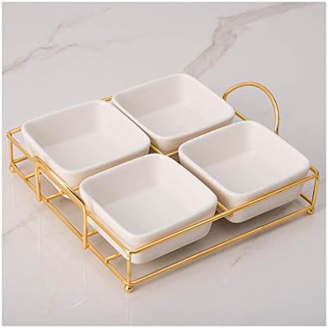 Ceramic Dinner & Appetizer Plates Set - Versatile Fruit Platter & Dried Fruit Tray for Living Room Snacks, Stylish Grid Bowl Set with Shelf - Perfect for Entertaining