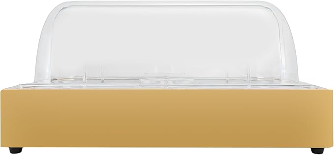 Dual Compartment Ice Food Serving Display Tray, 3.17Qt Stainless Steel Buffet Cold Platter with Clear Lid & Reusable Ice Box, for Party Wedding Restaurant - Gold (Gold-2)