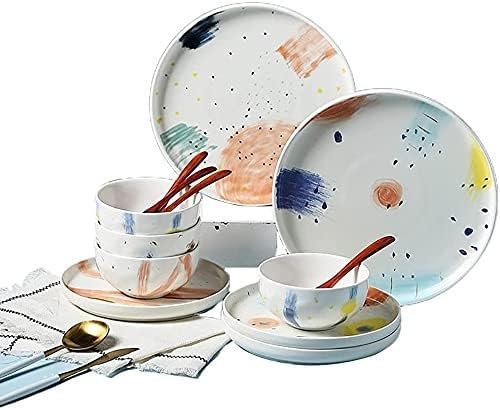 ☆Ceramic Dinnerware Set of 32, Plates Set, Dishes Set, Starlight Series Underglaze Porcelain Dinner Sets, Hand Painted Pattern White Plates Set for Family Party,White, size