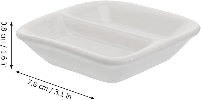 Cabilock 2Pcs 3inch White Ceramic Appetizer Plates, 2-Compartment Serving Platter Tray, Soy Dipping Sauce Dishes, Rectangular Divided Dish for Home Hotel Restaurant Kitchen