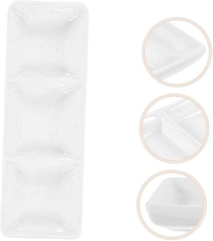 Ciieeo 2pcs Ceramic Divided Sauce Dish Compartment Snack Platter Minimalist Appetizer Serving Tray for Dips Sauces and Condiments White Design