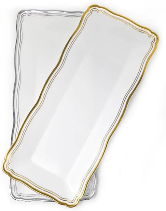 's Aristocrat Collections:13.75 X 6 inches Narrow Serving Trays White & Gold Border: BPA Free for All Occasions: 2CT