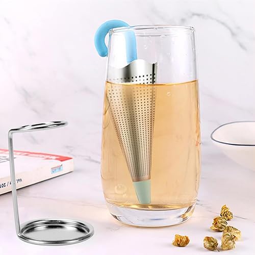 Numola 2Pcs Reusable Umbrella Tea Infuser with Drip Tray for Tea Cups, Mugs and Teapots, Stainless Steel Fine Mesh Tea Strainer with Silicone Lid for Loose Tea (Red & Blue)
